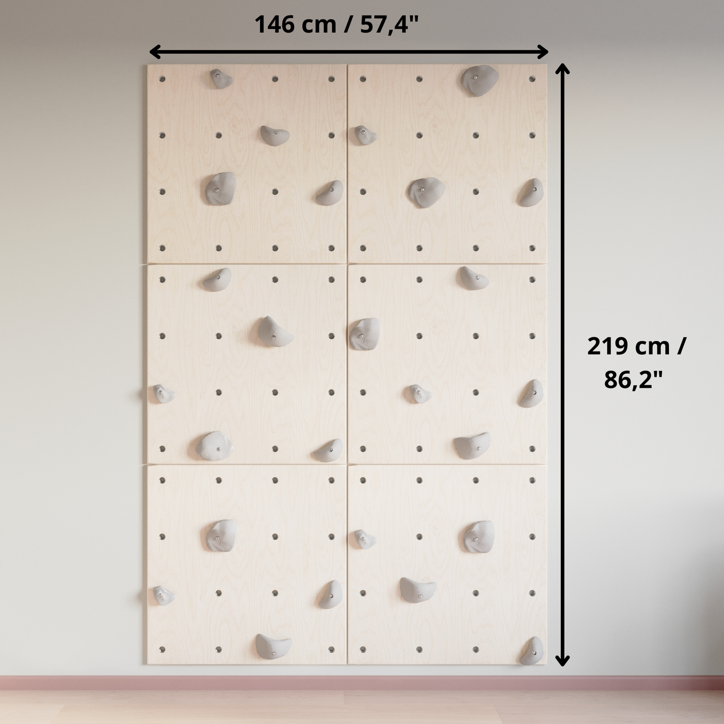 Montessori Climbing Wall for Kids with Holds – Wooden Climbing Wall from Birch Plywood, Finished with Linseed Oil & Beeswax