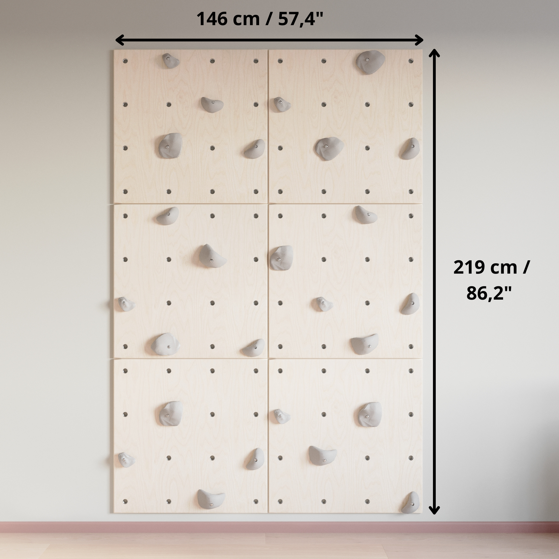Montessori Climbing Wall for Kids with Holds – Wooden Climbing Wall from Birch Plywood, Finished with Linseed Oil & Beeswax