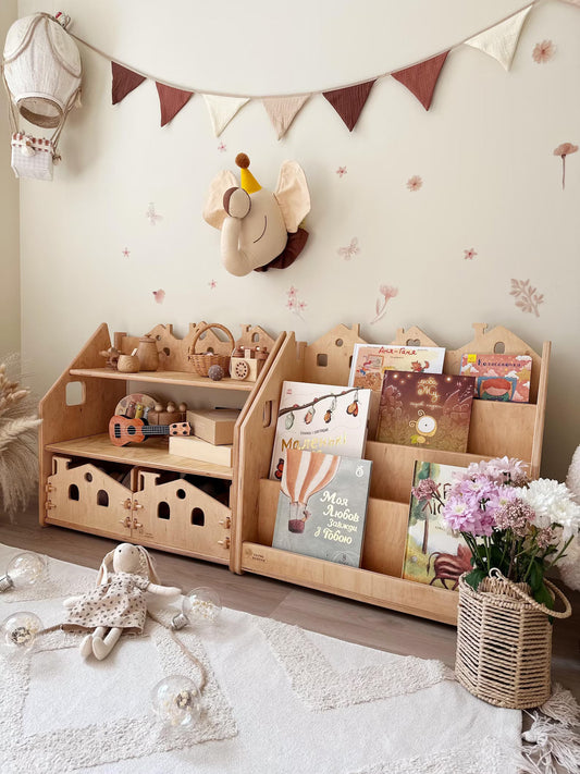 Montessori-Bücherregal und Spielzeugaufbewahrung – Holzmöbel fürs Kinderzimmer
